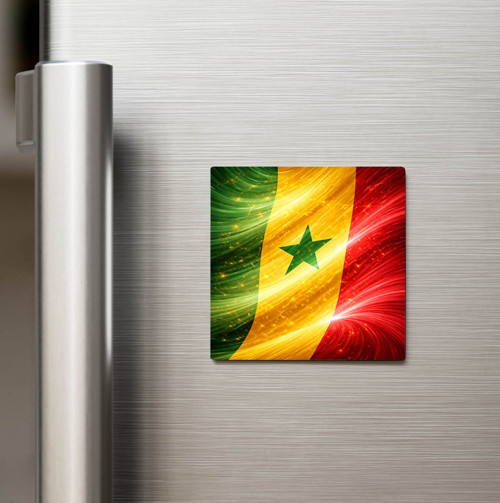 Senegal – Senegal – Abstract Ülke Bayraklı Baskılı Buzdolap Magneti Kare - 9x9 cm (1 adet)
