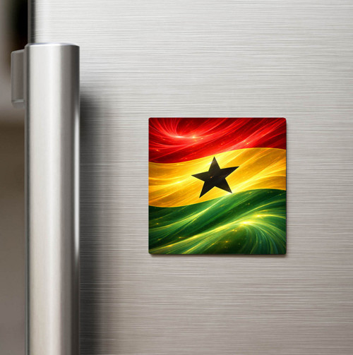 Gana – Ghana – Abstract Ülke Bayraklı Baskılı Buzdolap Magneti Kare - 9x9 cm (1 adet)