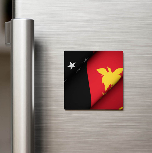 Papua Yeni Gine - Papua New Guinea - Klasik Ülke Bayraklı Baskılı Buzdolap Magneti Kare 9x9 cm