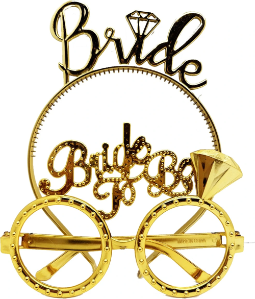 Bride Yazılı Taç Ve Bride To Be Yazılı Gözlük Seti Altın Renk