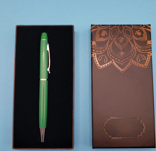 Mandala Desenli Kutulu Yeşil Touchpen Tükenmez Kalem