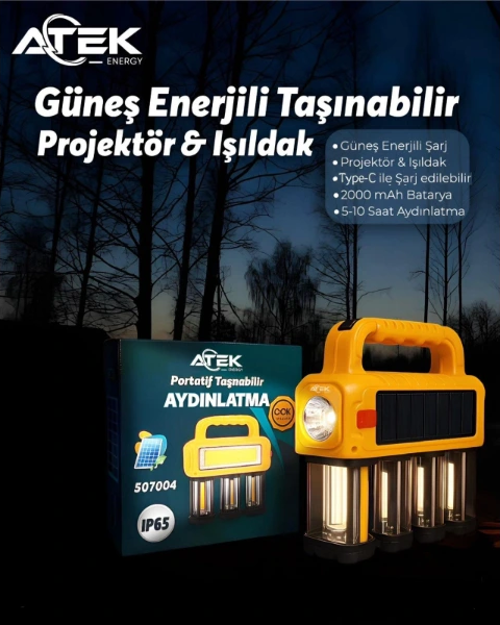 Güneş Enerjili Taşınabilir Projektör Işıldak