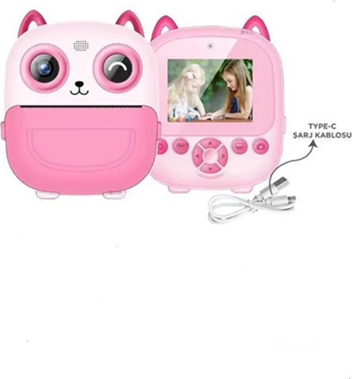 Dijital Video Fotoğraf App Destekli Çocuk Kamerası Termal Resim Kağıt Baskılı Yazıcı Pembe