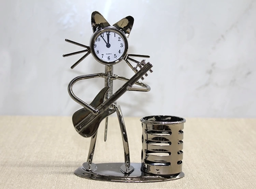 Metal Gitar Çalan Kedi Müzisyen Saat Ve Kalemlik Alk4345
