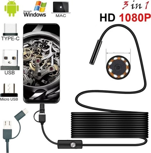 Endoskop 3 İn 1 Yılan Kamera Usb Micro Usb Type-c 20 Metre Sert Kablo