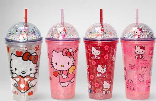 Sevimli Hello Kitty Pipetli Işıklı Boncuklu Suluk Bardak 400 ml