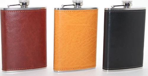Paslanmaz Çelik Tekli 9 Oz Derili Matara Alk2662