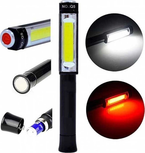Ps-Q5 Pilli Mıknatıslı Cob Led Çalışma Tamir Kırmızı Işık El Feneri