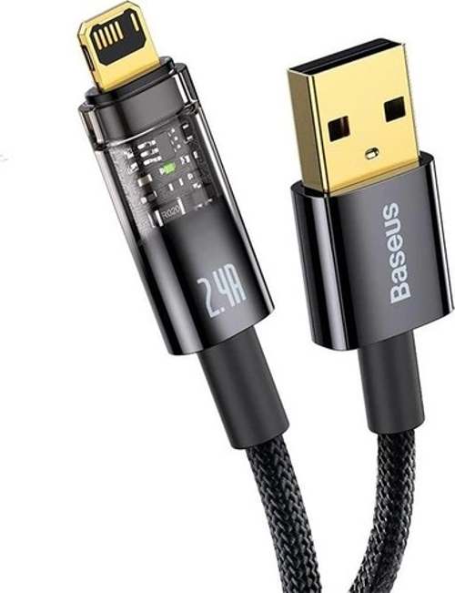 Şeffaf Uçlu İphone 45w Usb Hızlı Ve Dayanıklı Şarj Ve Data Işıklı Örgü Kablo 1 Metre