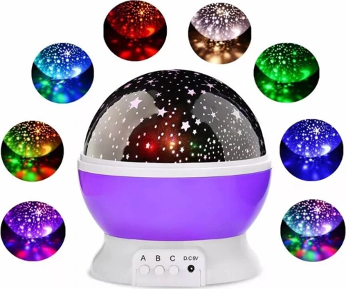 Mor Dönen Renkli Ay Yıldızlı Gökyüzü Yansıtmalı Projeksiyon Gece Lambası Çocuk Bebek Parti Odası