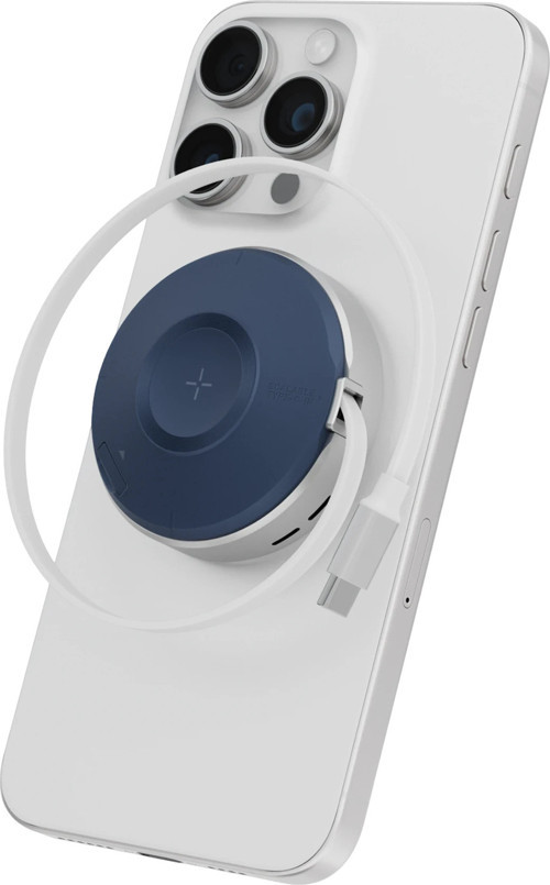 MagDuo Arc 2in1 80cm Dahili Kablolu 15W Telefon Saat Hızlı Şarj Standı - Mavi