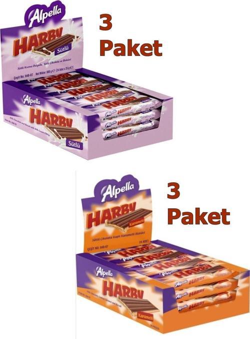 Harby Sütlü 3 Paket ve Karamelli 3 Paket Bisküvi