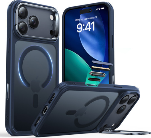 Apple iPhone 17 Pro Max Classic Hybrid Magsafe Standlı Kılıf - Kamera Kontrol Buton - Buzlu Mavi