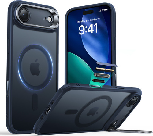 Apple iPhone 17 Air Classic Hybrid Magsafe Standlı Kılıf - Kamera Kontrol Buton - Buzlu Mavi