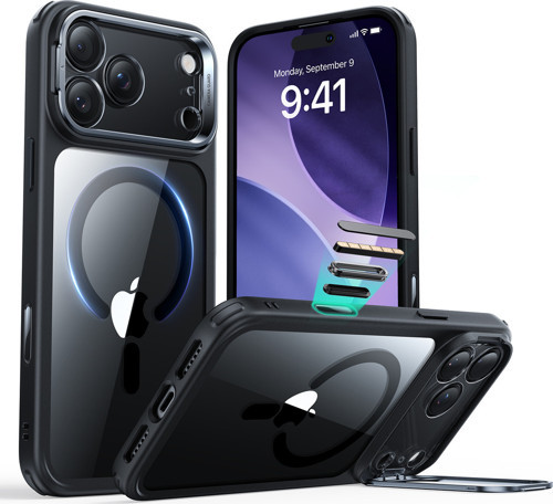 Apple iPhone 17 Pro Max Hybrid Magsafe Standlı Kılıf - Kamera Kontrol Butonu - Şeffaf Siyah