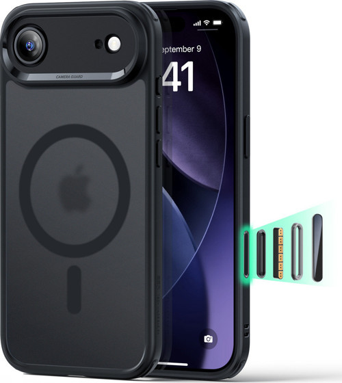 iPhone Air Uyumlu Kameralı Kontrol Özellikli Classic Hibrit Manyetik Kılıf – Buzlu siyah