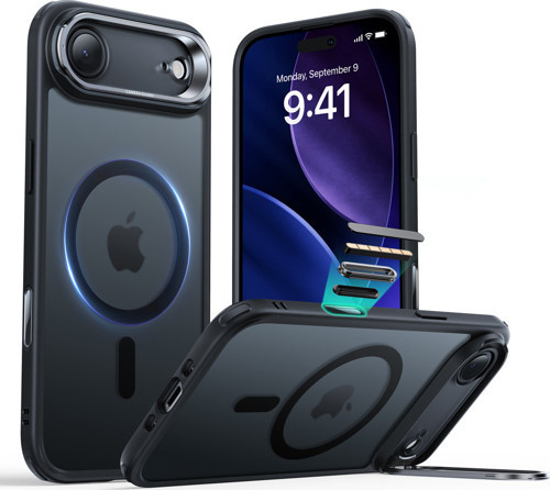 Apple iPhone 17 Air Classic Hybrid Magsafe Standlı Kılıf - Kamera Kontrol Buton - Şeffaf Siyah