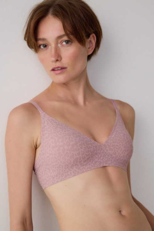 Kirli Pembe Tattoo Effect Dikişsiz Balensiz Fitilli Üçgen Sütyen