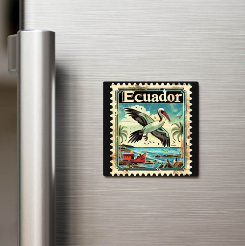 Ekvador Ecuador - Posta Pulu Temalı Ülke - Baskılı Buzdolap Magneti Kare - 9x9 cm