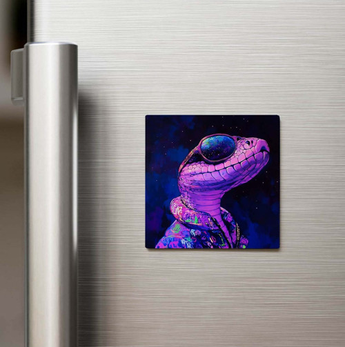 Cosmic Snake - Kozmik Yılan - Güneş Gözlüklü Style - Baskılı Buzdolap Magneti Kare - 9x9 Cm