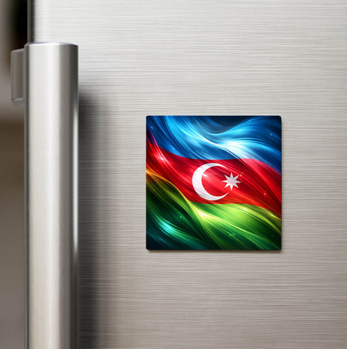 Azerbaycan – Azerbaijan – Abstract Ülke Bayraklı Baskılı Buzdolap Magneti Kare - 9x9 cm (1 adet)