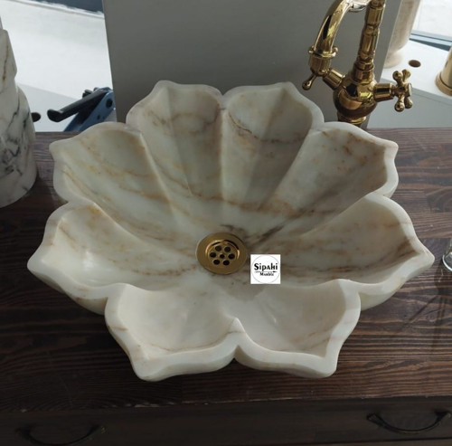 Özel Tasarım Çiçek Desenli Mermer Lavabo