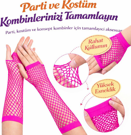 Neon Fuşya File Parmaksız Eldiven (26 cm)