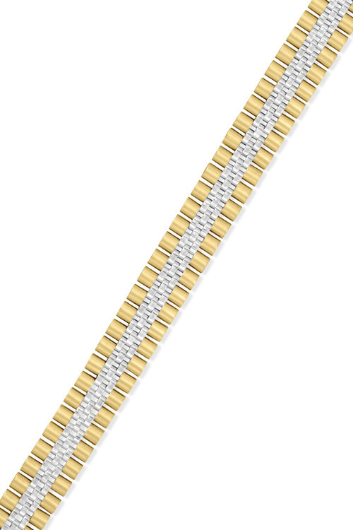 Altın 12.5 Mm Sarı Beyaz Altın Geniş Erkek Bileklik (EBL0132)