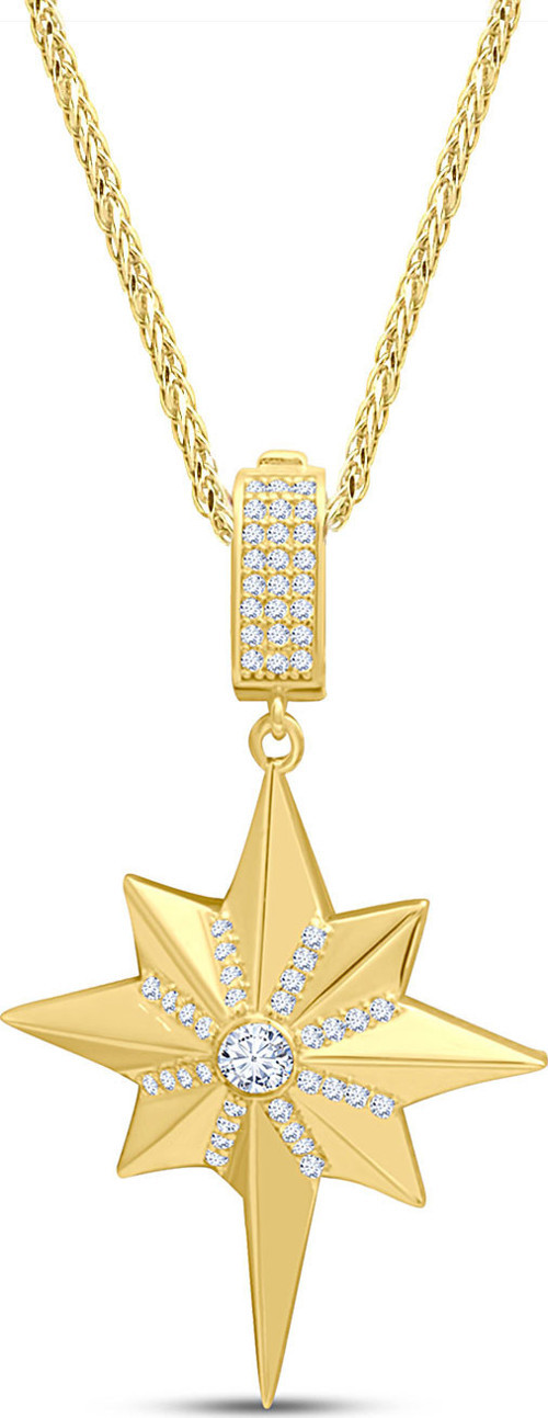 Boyutlu Kuzey Yıldızı Altın Taşlı Charm Kolye (KLY1444)