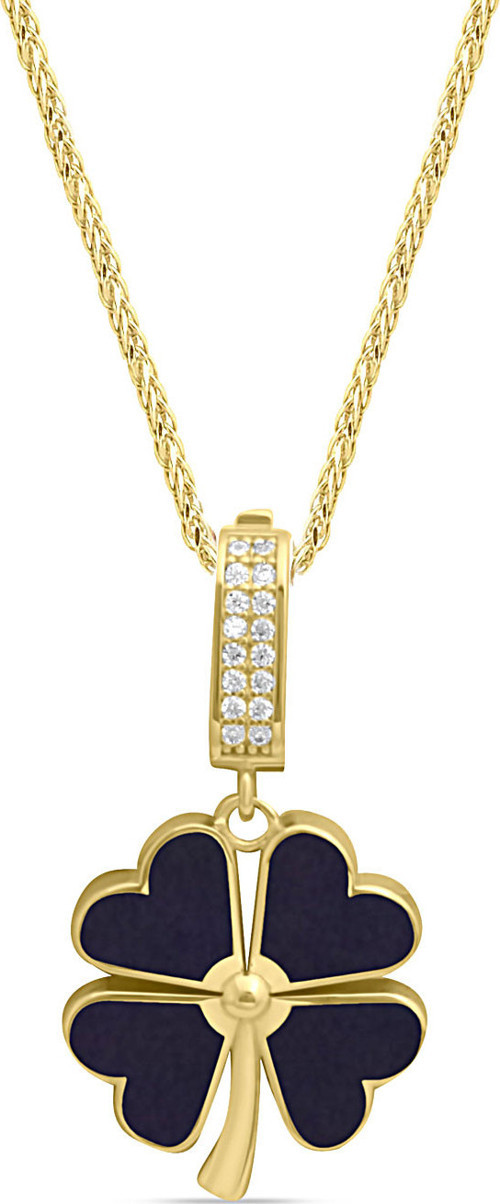 Lacivert Mineli Altın Yonca Charm Kolye (KLY1464)