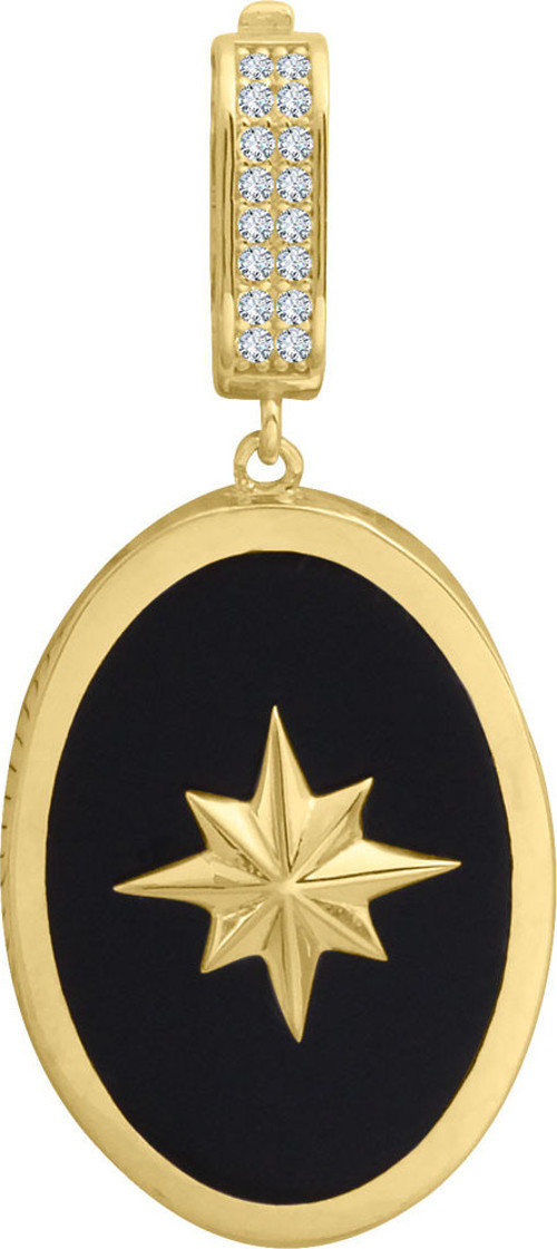 Oval Siyah Mineli Yıldız Altın Kolye (UC0342)