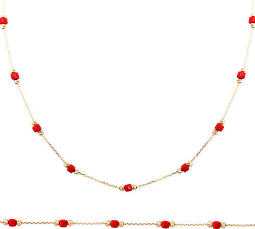 Mercan Renk Taşlı Spor Bileklik Kolye Takım (TKM0033)