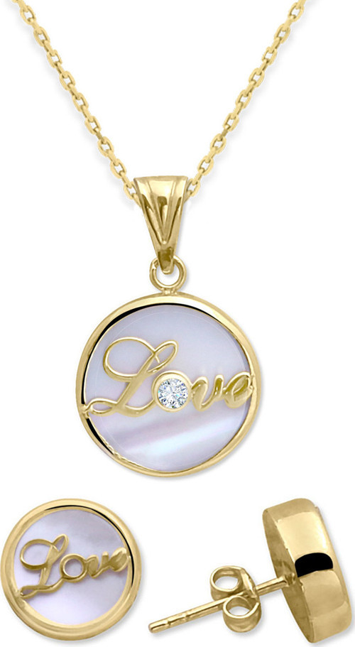 Sedef Taşlı Altın Love Takım (TKM0132)