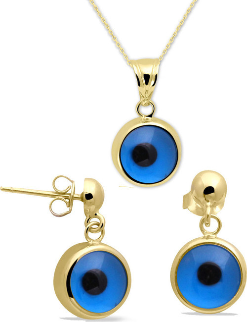 Nazar Boncuklu Altın Kolye Küpe Takım (TKM0061)