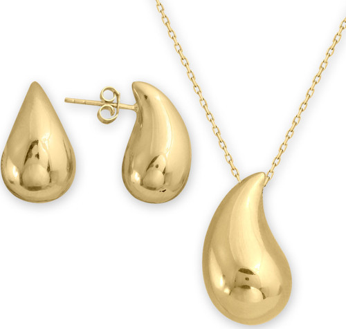 Damla Drop Model Altın 1.5 Cm Kolye Küpe Set (TKM0274)