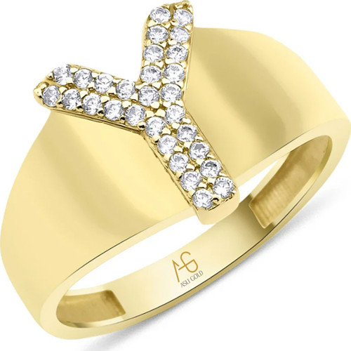 Altın Taşlı Y Harf Yüzük (YZK1062)