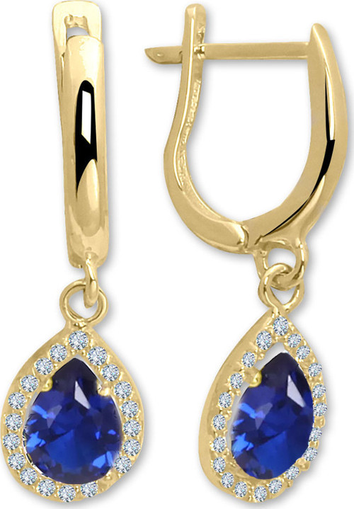 Safir Mavi Damla Taşlı Altın Günlük Küpe (KP0489)