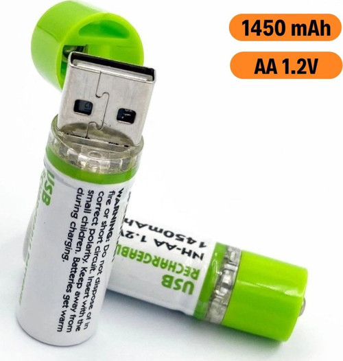 Buffer® Usb Şarjlı 1450Mah Aa 1.2V Lityum Kalem Pil – 2’Li Set, Tekrar Şarj Edilebilir Uzun Ömürlü D