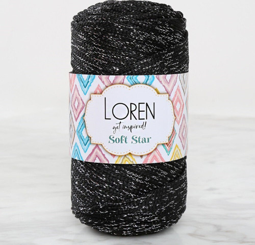 Loren Soft Star Makrome İpi Gümüş Simli Siyah Rm10