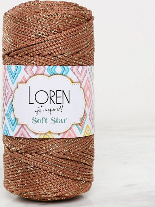Loren Soft Star Makrome İpi Sarı Simli Kahverengi