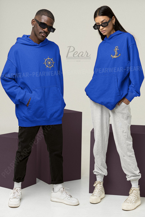 Çapa Dümen Baskılı Çift Sweatshirt Unisex Oversize Sevgili Takım Hoodie