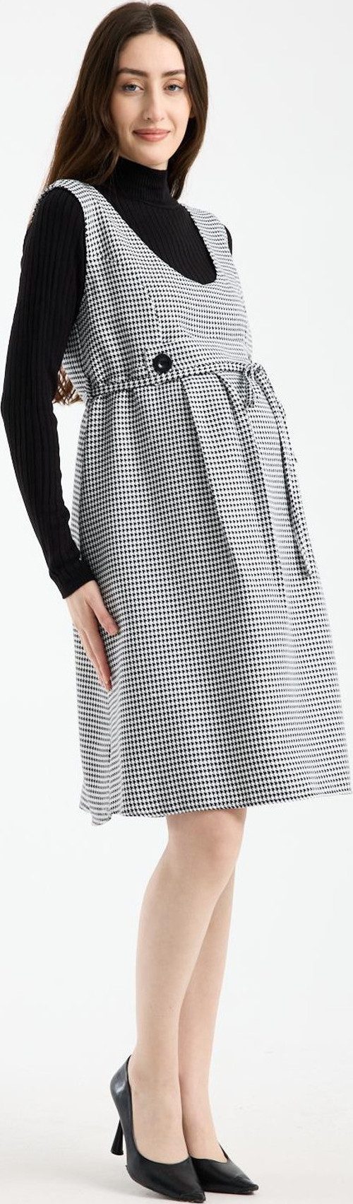 9138-Kazayağı Çift Düğme Mini Hamile Jile Elbise