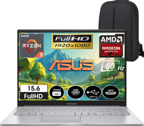 Vivobook 15 Amd Ryzen 3 7320U 8gb Ram 512GB SSD 15.6" Fullhd Freedos Taşınabilir Bilgisayar & Cimete Çanta