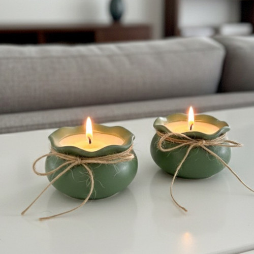Hasır İpli 2'Li İ Bohça Mum Seti - Hediyelik Dekoratif Masa Salon Süsü