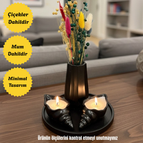 4 Parça Dekoratif Mumlu Vazolu Hediyelik Set Oda Balkon Banyo Süsü
