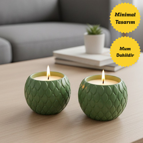 Balık Pulu Desenli 2'Li Mum Seti - Hediyelik Salon Masa Süsü/Dekoru