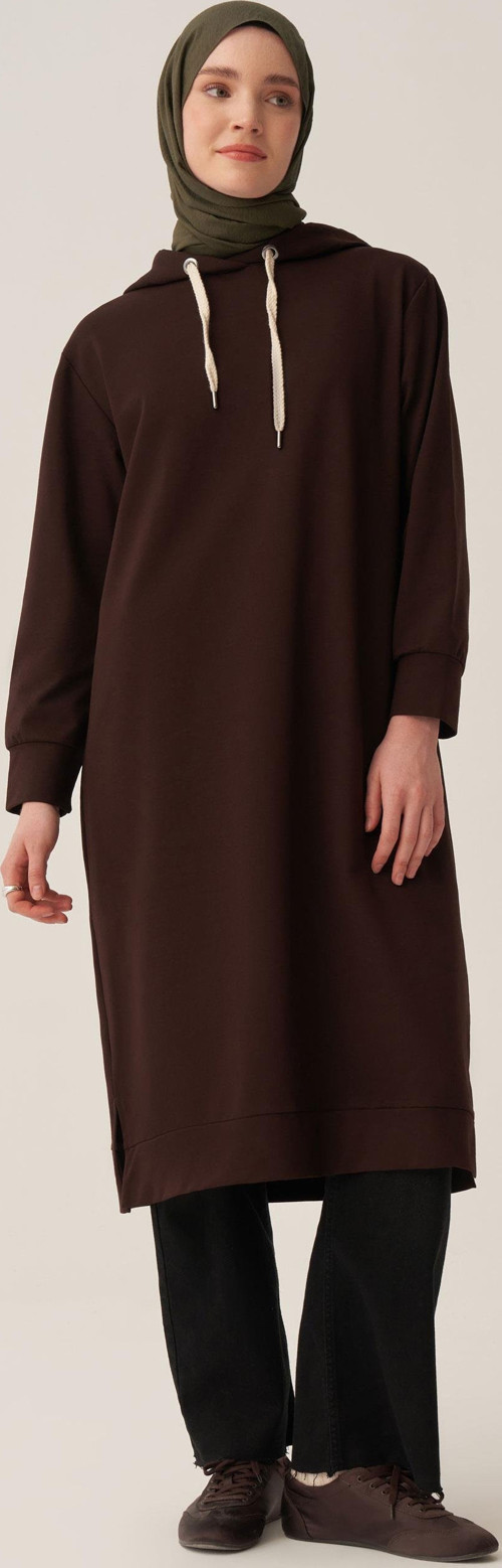 Acı Kahve-Kapüşonlu Rahat Tunik