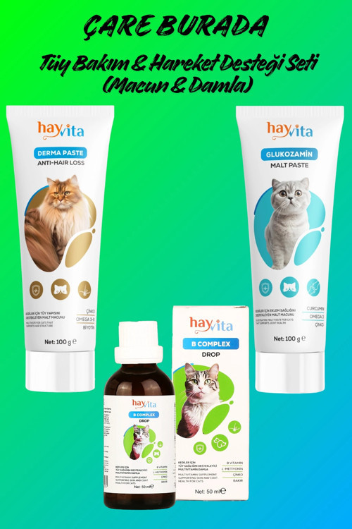 Tüy Bakım & Hareket Desteği Seti (B Complex Drop, Anti-Hair Loss & Glukozamin Macun)