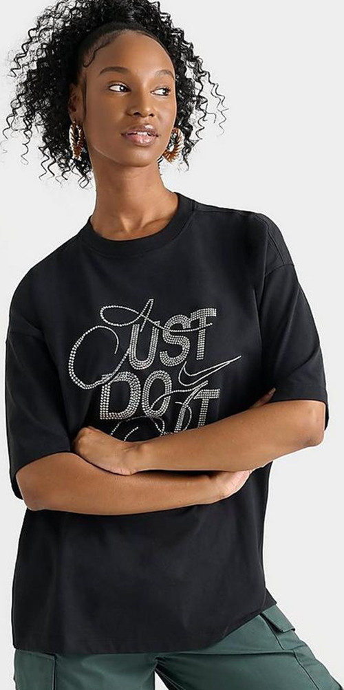 Dance Oversize Ss Tee Kadın Oversize Büyük Beden Taş İşlemeli Tişört Siyah