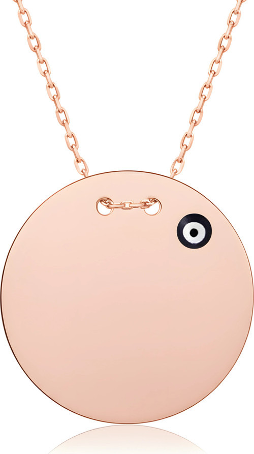 Nazar Boncuklu Plaka Gümüş Kolye - Rose
